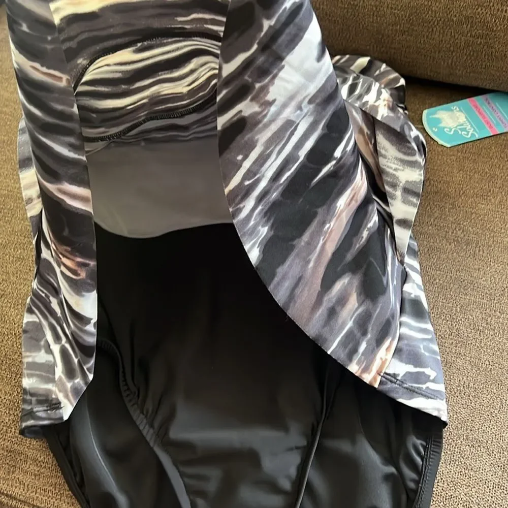 New Swim Solutions Triple Tiered Tummy Control One Piece Swimsuit Size 8 - Picture 8 of 10